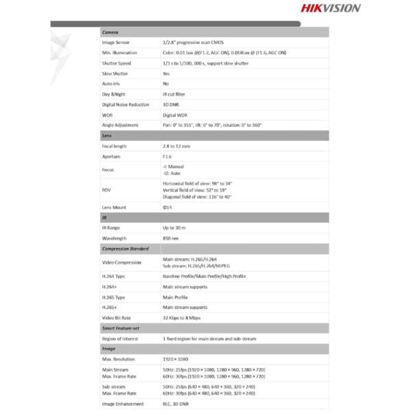 HIKVISION 2MP Varifocal Dome Network Camera DS-2CD1723G0-IZ - Image 3