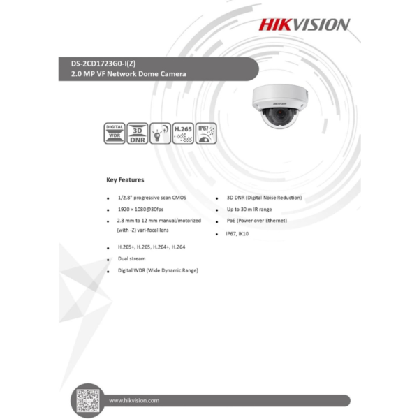 HIKVISION 2MP Varifocal Dome Network Camera DS-2CD1723G0-IZ - Image 5