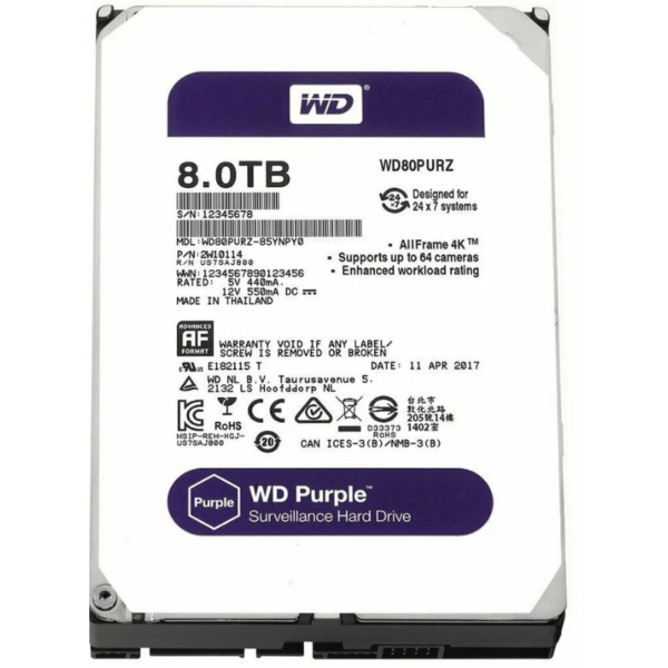 Western Digital Purple 8TB HDD – Surveillance, DVR/NVR